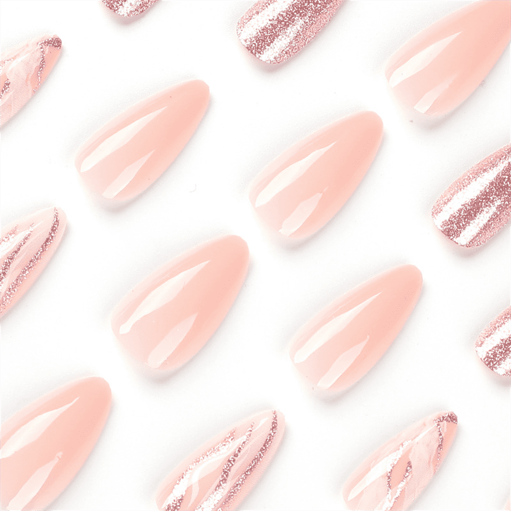 Nude Powder Glitter Stiletto Fake Press-on Nails Set