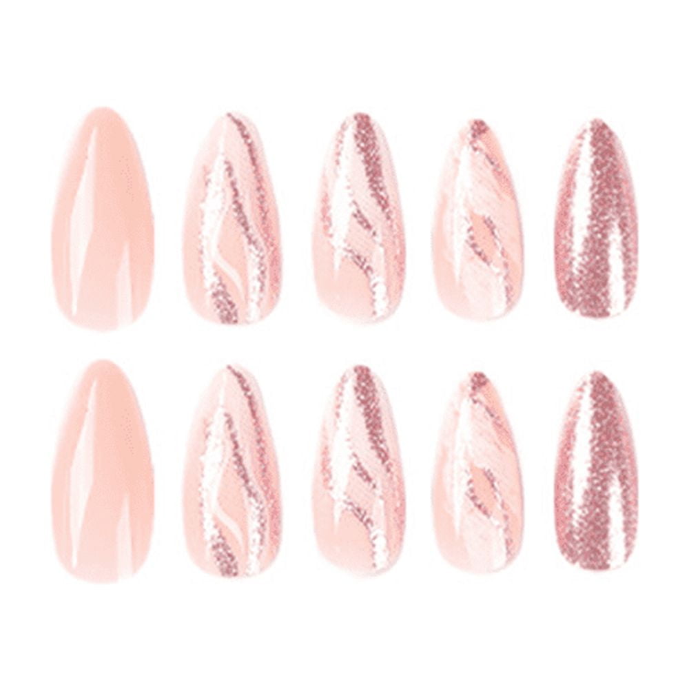 Nude Powder Glitter Stiletto Fake Press-on Nails Set