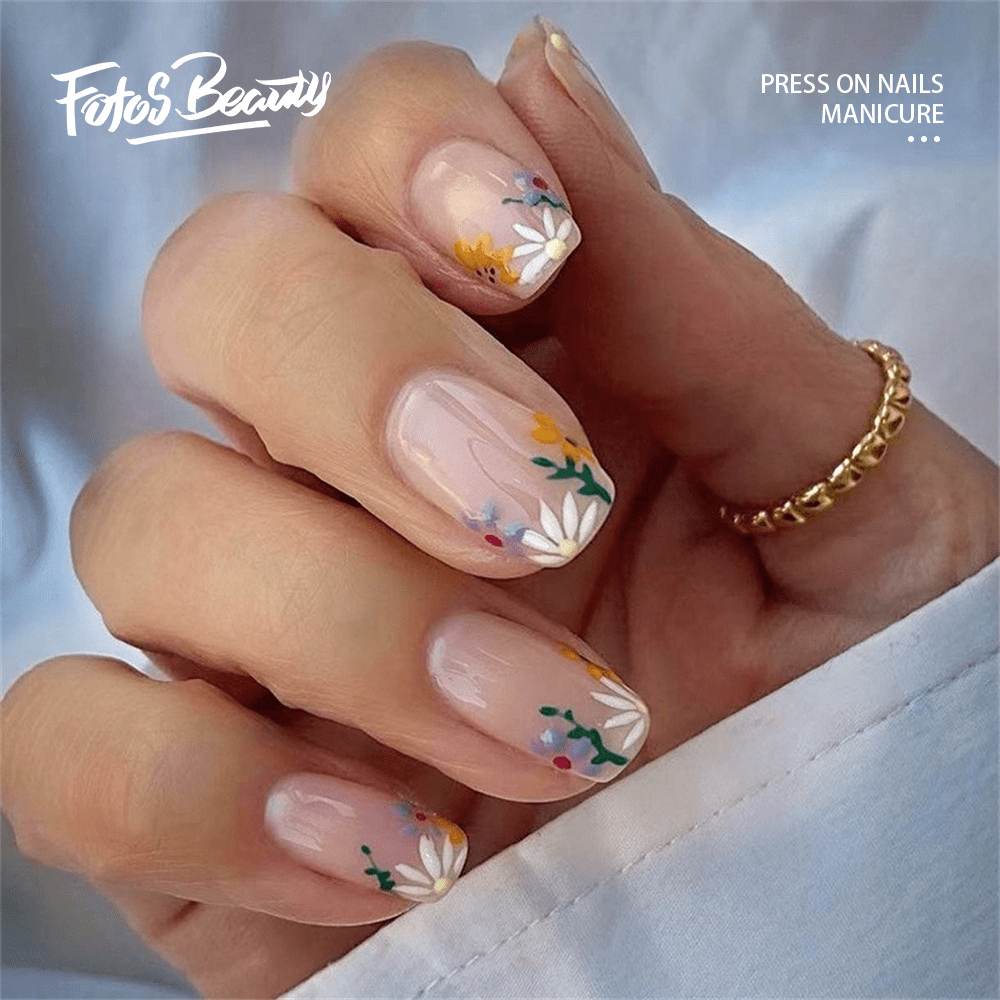 Purple Floral Square Fake Press-on Nails Set