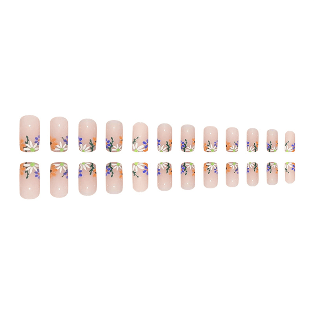 Purple Floral Square Fake Press-on Nails Set