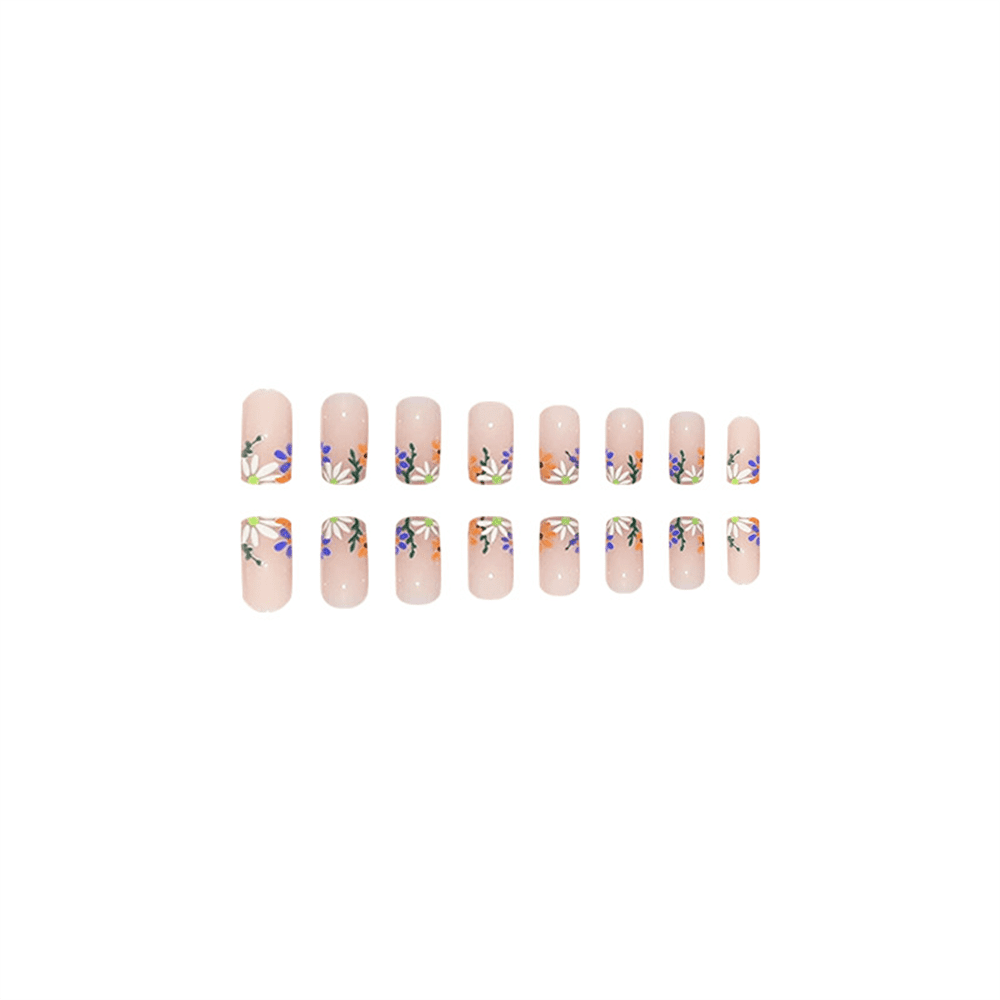 Purple Floral Square Fake Press-on Nails Set