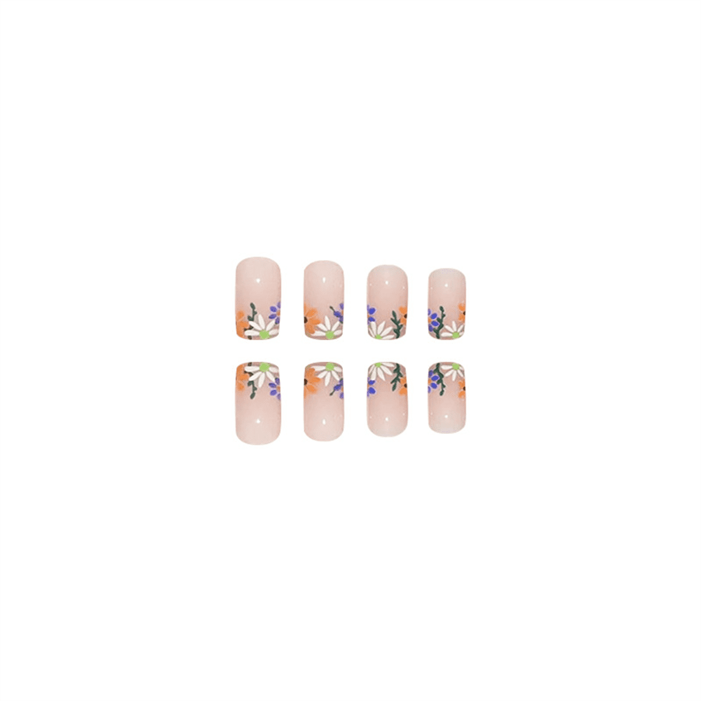 Purple Floral Square Fake Press-on Nails Set