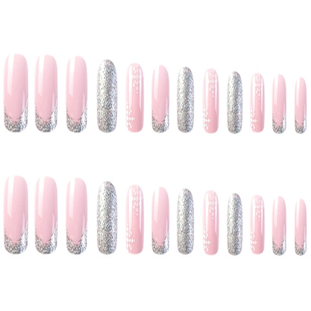 Fofosbeauty Christmas Coffin Fake Acrylic Nails 24pcs Silver