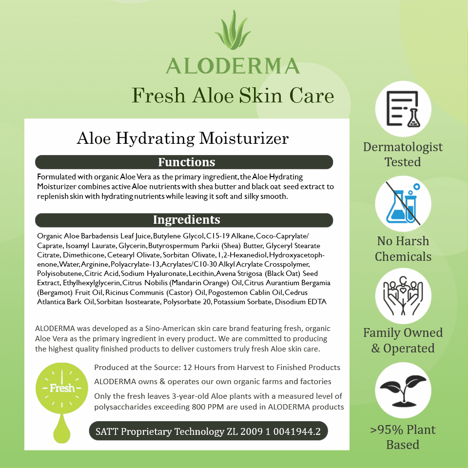 Aloderma Aloe Hydrating Face Moisturizer - Organic Hyaluronic Acid