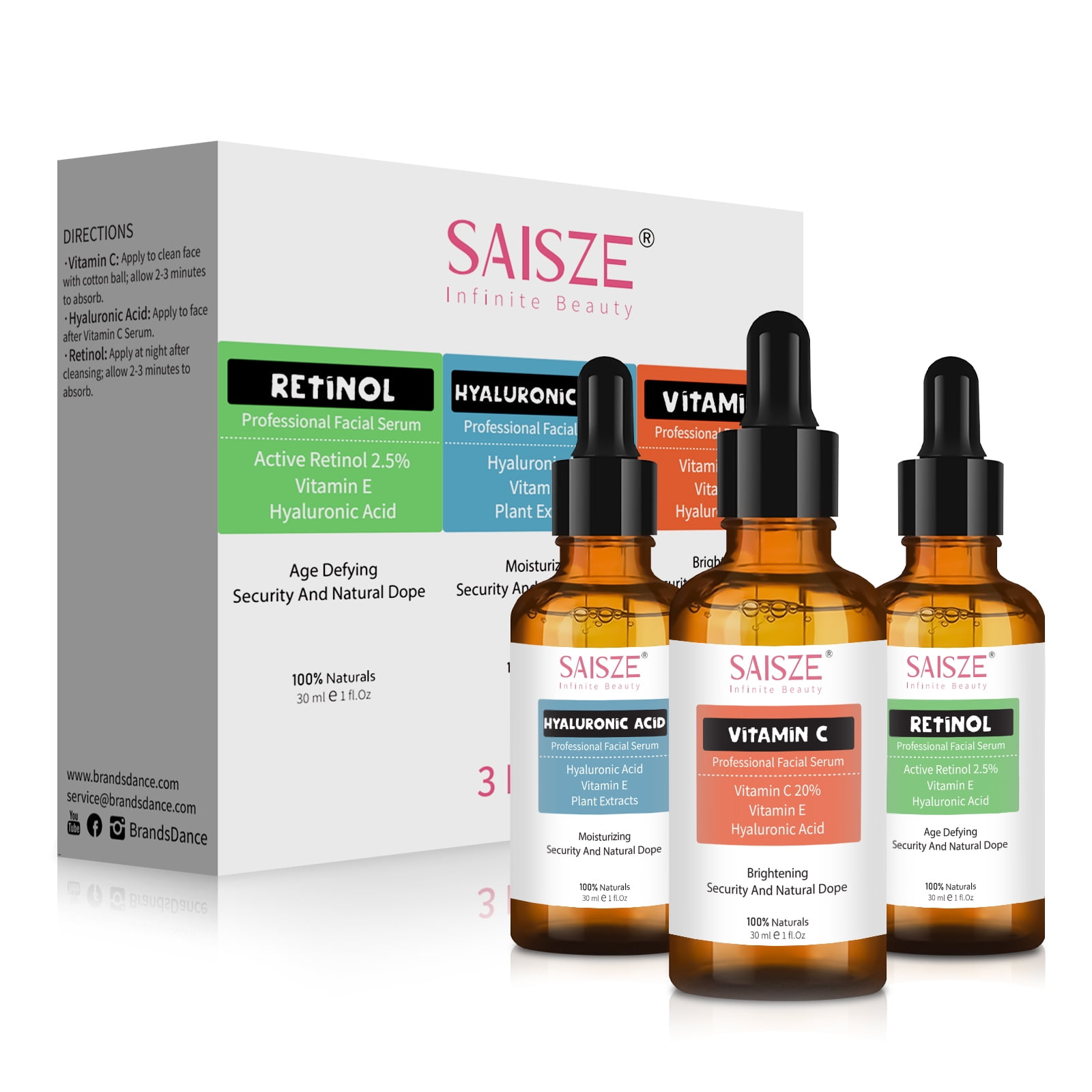 Anti-Aging Serum Kit: Retinol, Vitamin C, Hyaluronic Acid