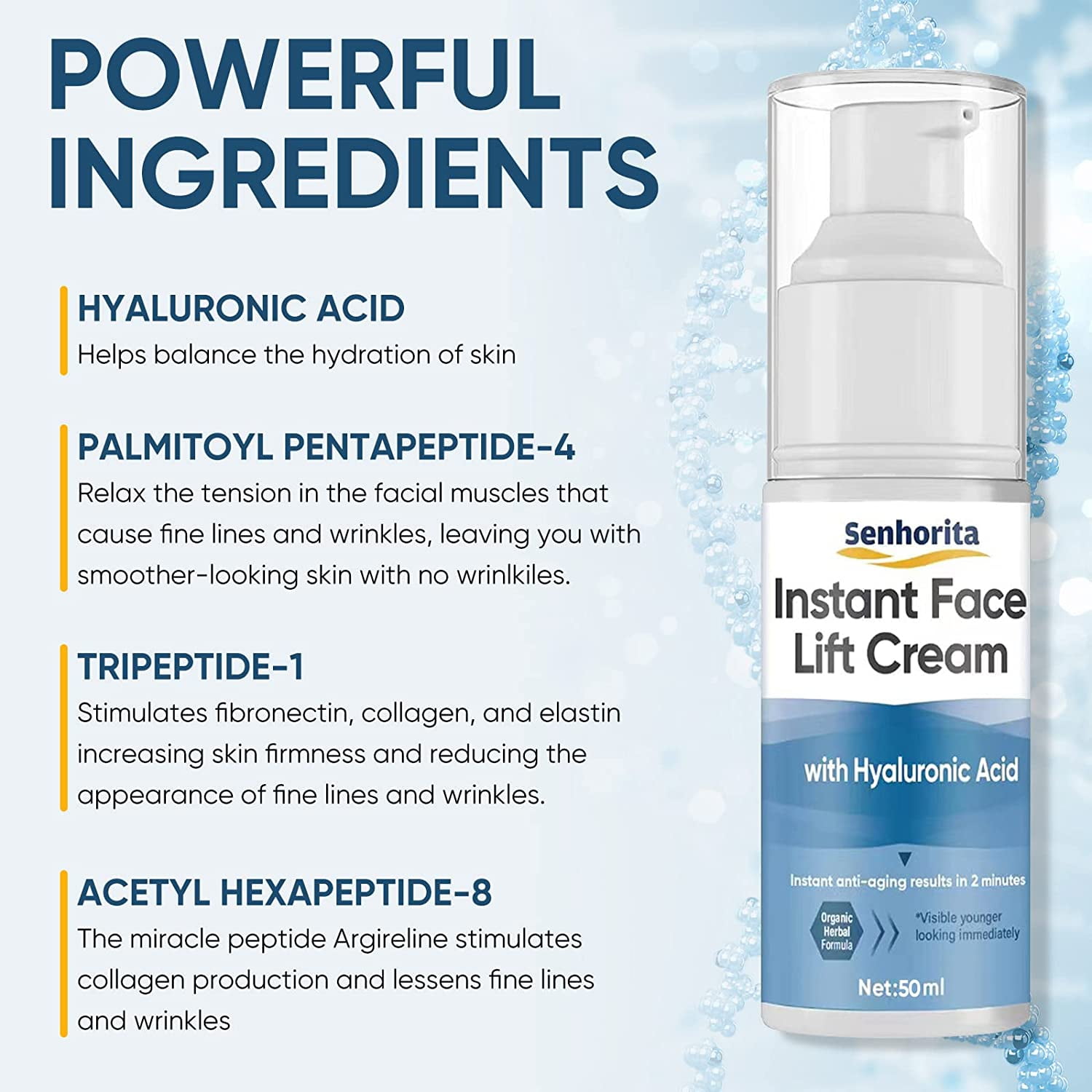 Instant Face Lift Cream with Hyaluronic Acid Serum