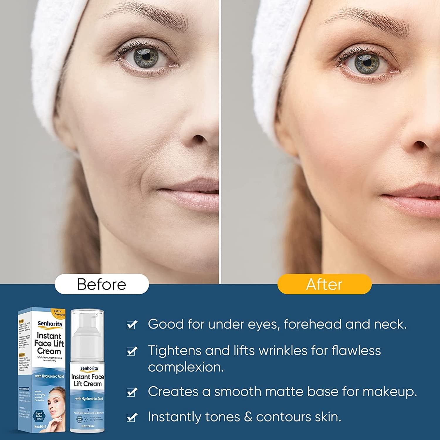Instant Face Lift Cream with Hyaluronic Acid Serum