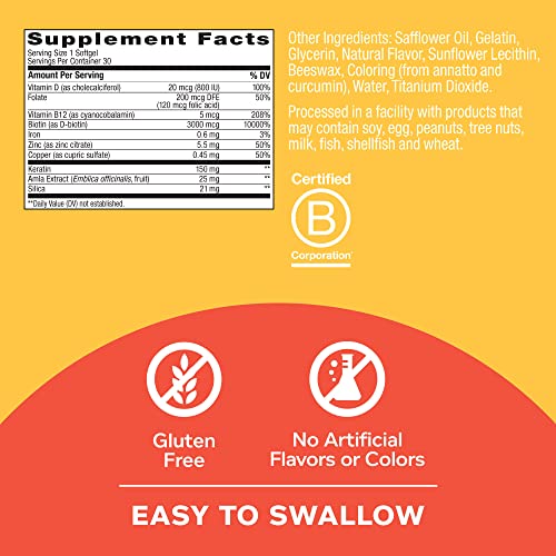 OLLY Hair Health Softgels, Biotin, Keratin, Vitamin D, B12