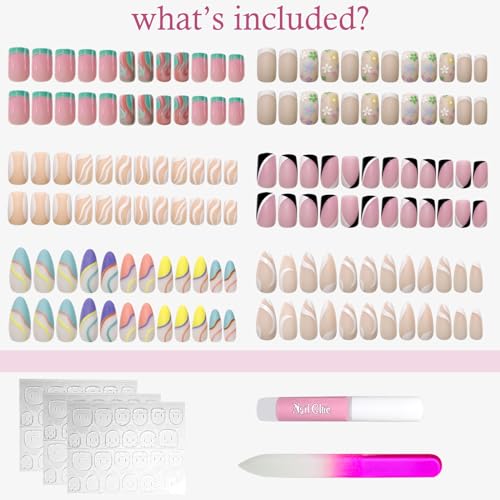 Jsiallye Flower French Tip Press on Nails Medium Pack