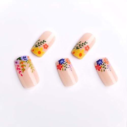 Colorful Flower Square Acrylic Gel Press-on Nails Kit