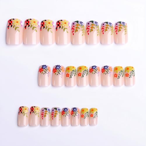 Colorful Flower Square Acrylic Gel Press-on Nails Kit