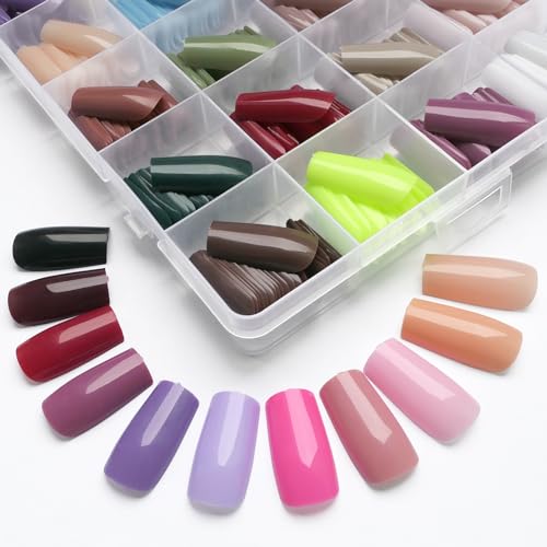 576pc Glossy Colored Press on Nails Kit 24 Colors