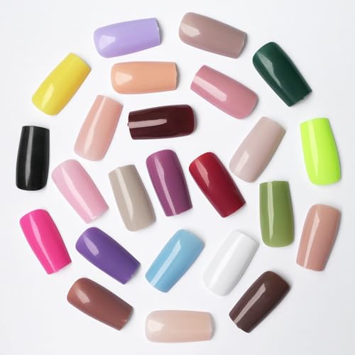 576pc Glossy Colored Press on Nails Kit 24 Colors