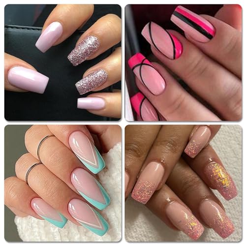 576pc Glossy Colored Press on Nails Kit 24 Colors