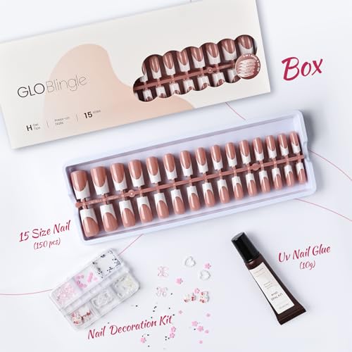 GloBlingle French Tip Press on Nails Kit - Pink