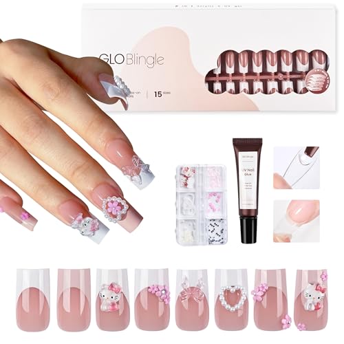 GloBlingle French Tip Press on Nails Kit - Pink
