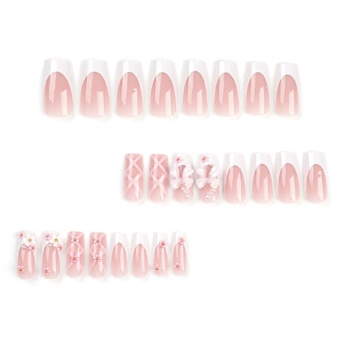Rhinestone Pink 3D Flower Square False Nails Kit
