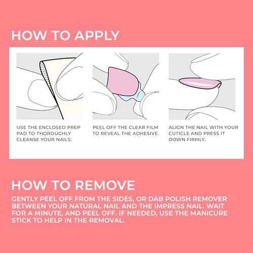 KISS imPRESS Pink Press On Nails, Short Squoval Shape