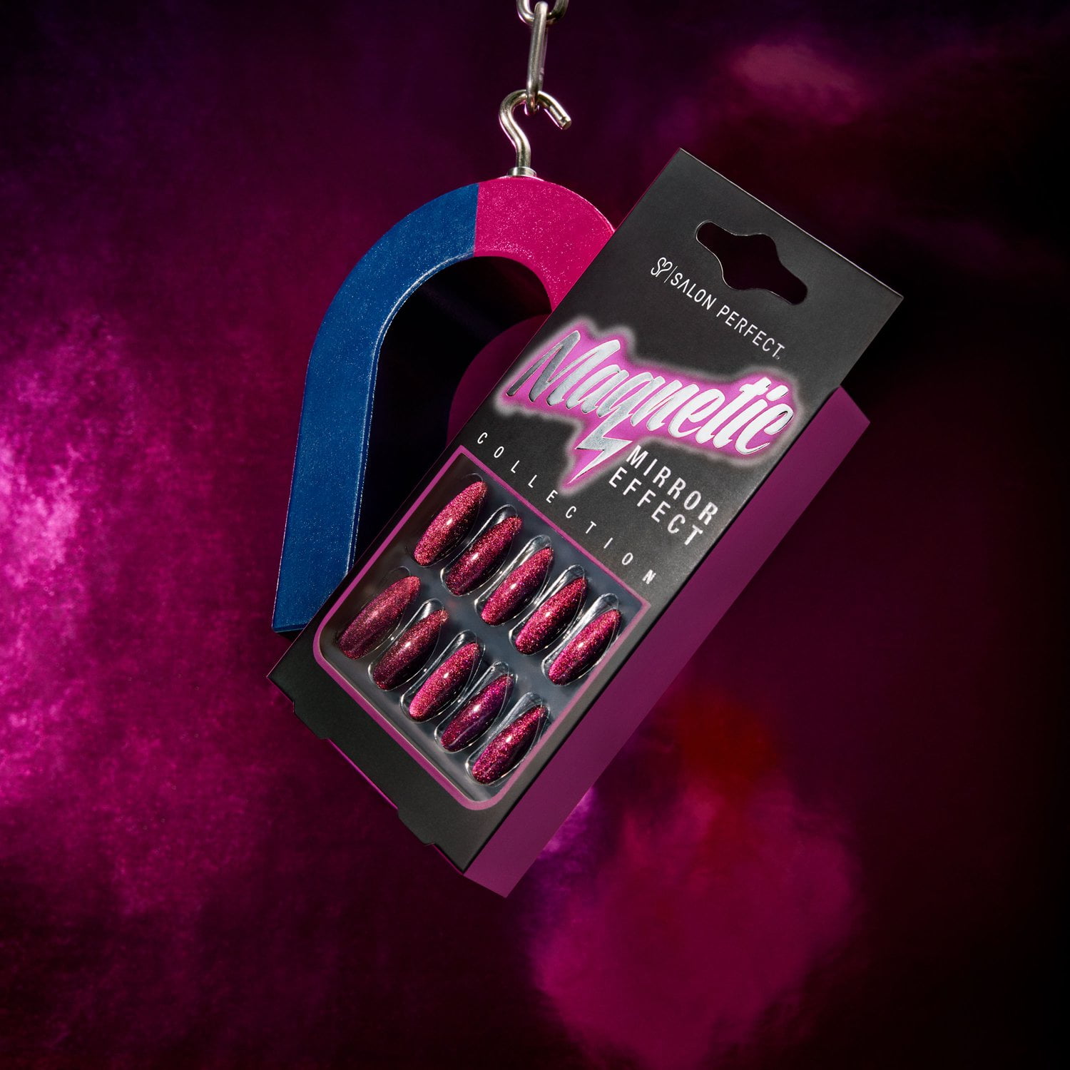 Purple Magnetic Mirror Effect Press On Nails, 30 Pieces