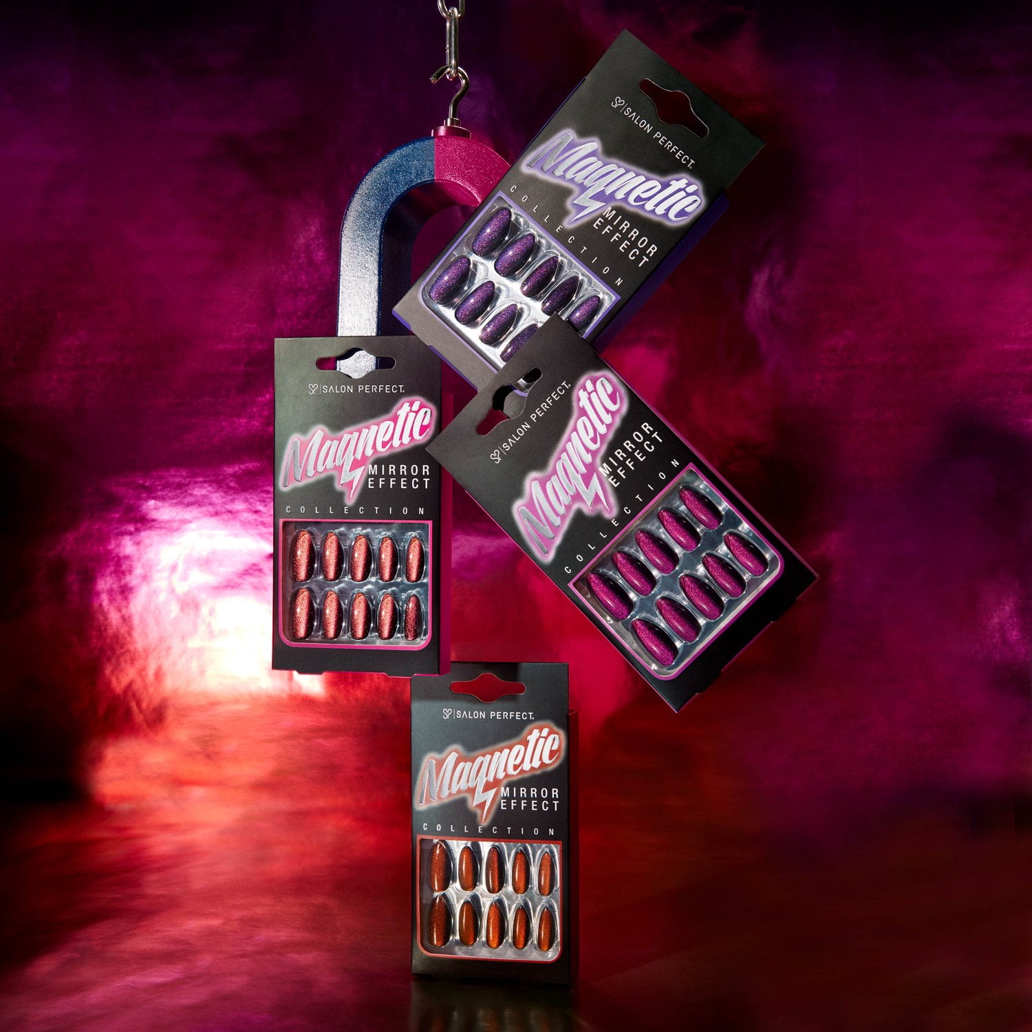 Purple Magnetic Mirror Effect Press On Nails, 30 Pieces