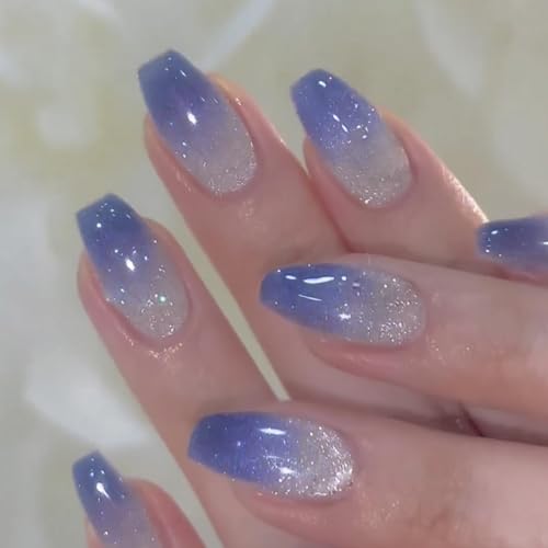 Blue Gradient Bling Coffin Press-on Fake Nails Set