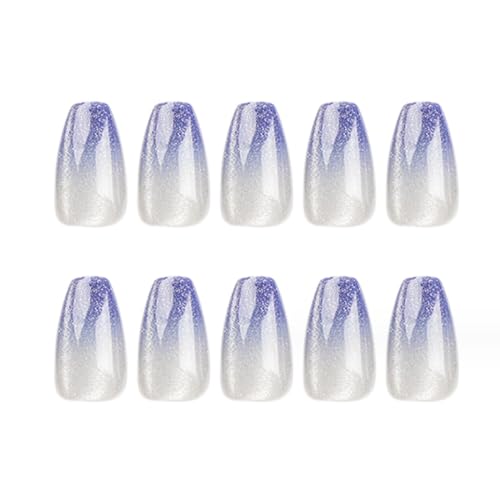 Blue Gradient Bling Coffin Press-on Fake Nails Set