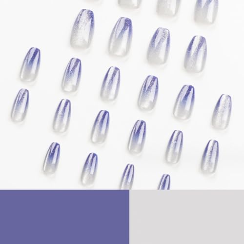 Blue Gradient Bling Coffin Press-on Fake Nails Set