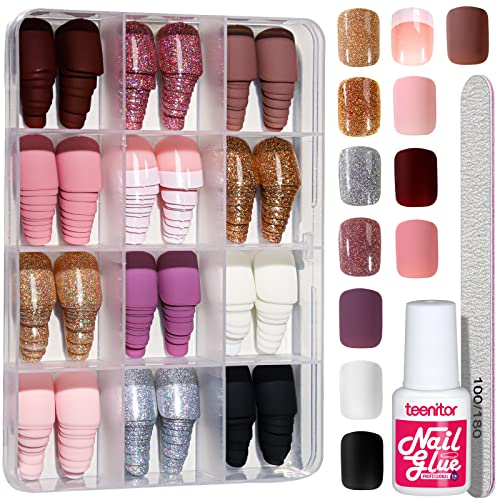 Teenitor 288Pcs Matte Acrylic Short Square Fake Nails