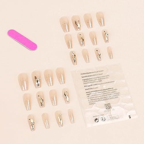 Gold Gradient Fake Coffin Press on Nails for Women