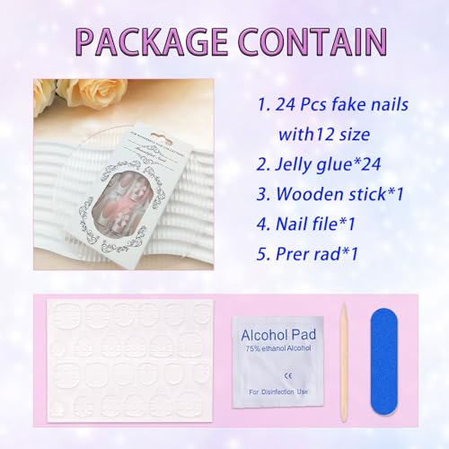 Pink French Tip Press on Nails with Bow Design