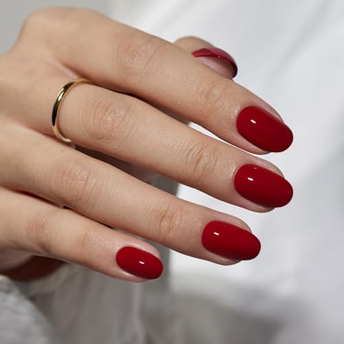 Soft Gel Red Oval Fake Nails BTArtbox Press-On