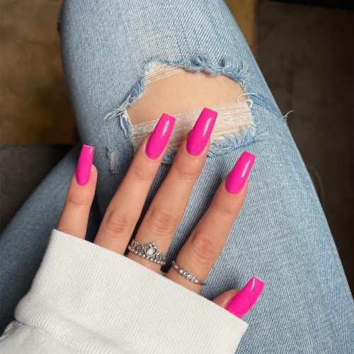 Hot Pink Medium Square Press On Nails Coffin