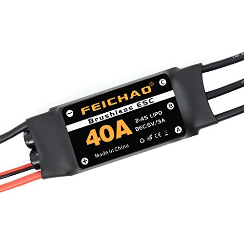 FEICHAO 40A Brushless ESC 2-4S Speed Controller with 5V 3A BEC for Fixed Wing DIY RC Multi-axis Aircraft Drone Helicopter (1Piece, Long Cable)