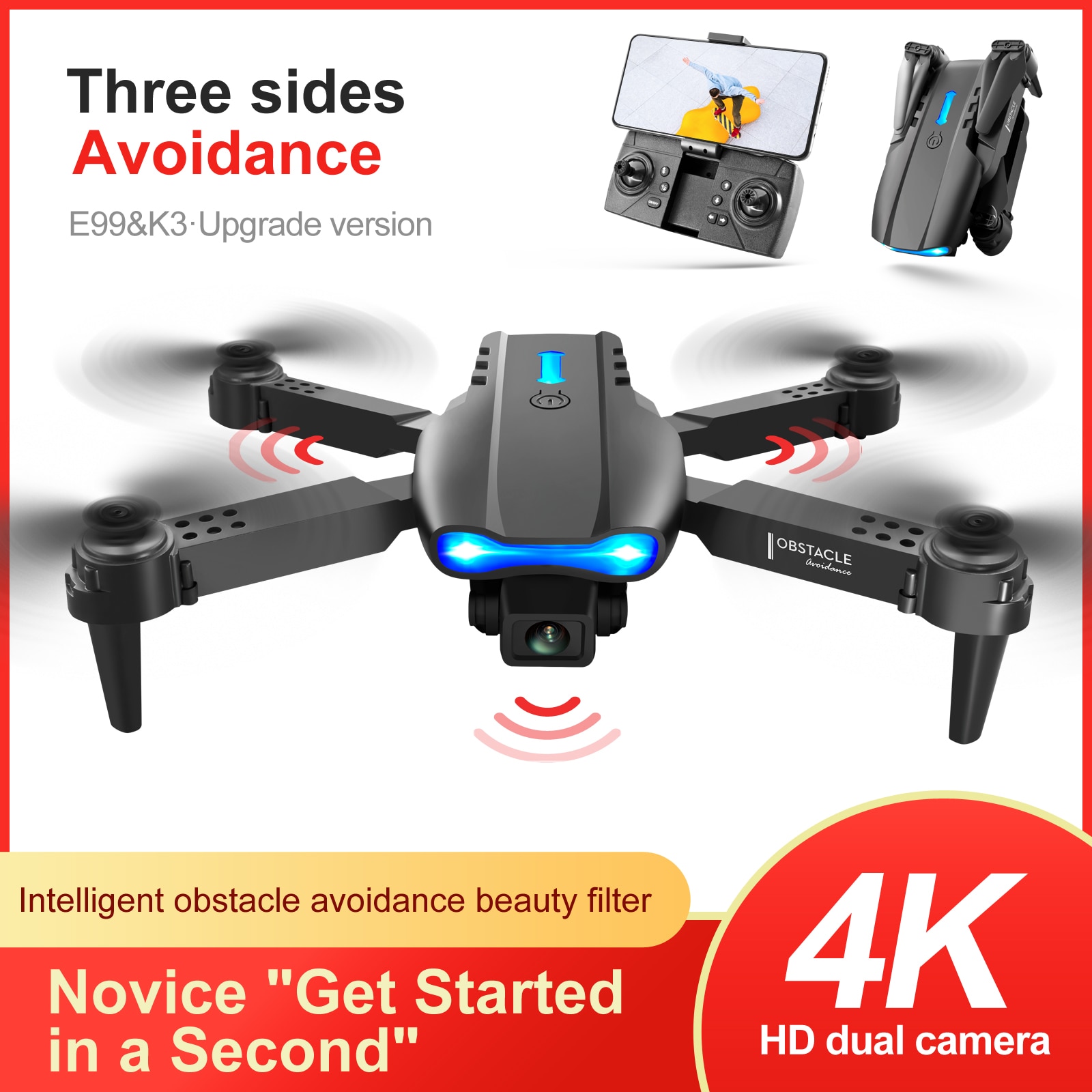 E99 Pro Mini Drone with Dual 4K Camera