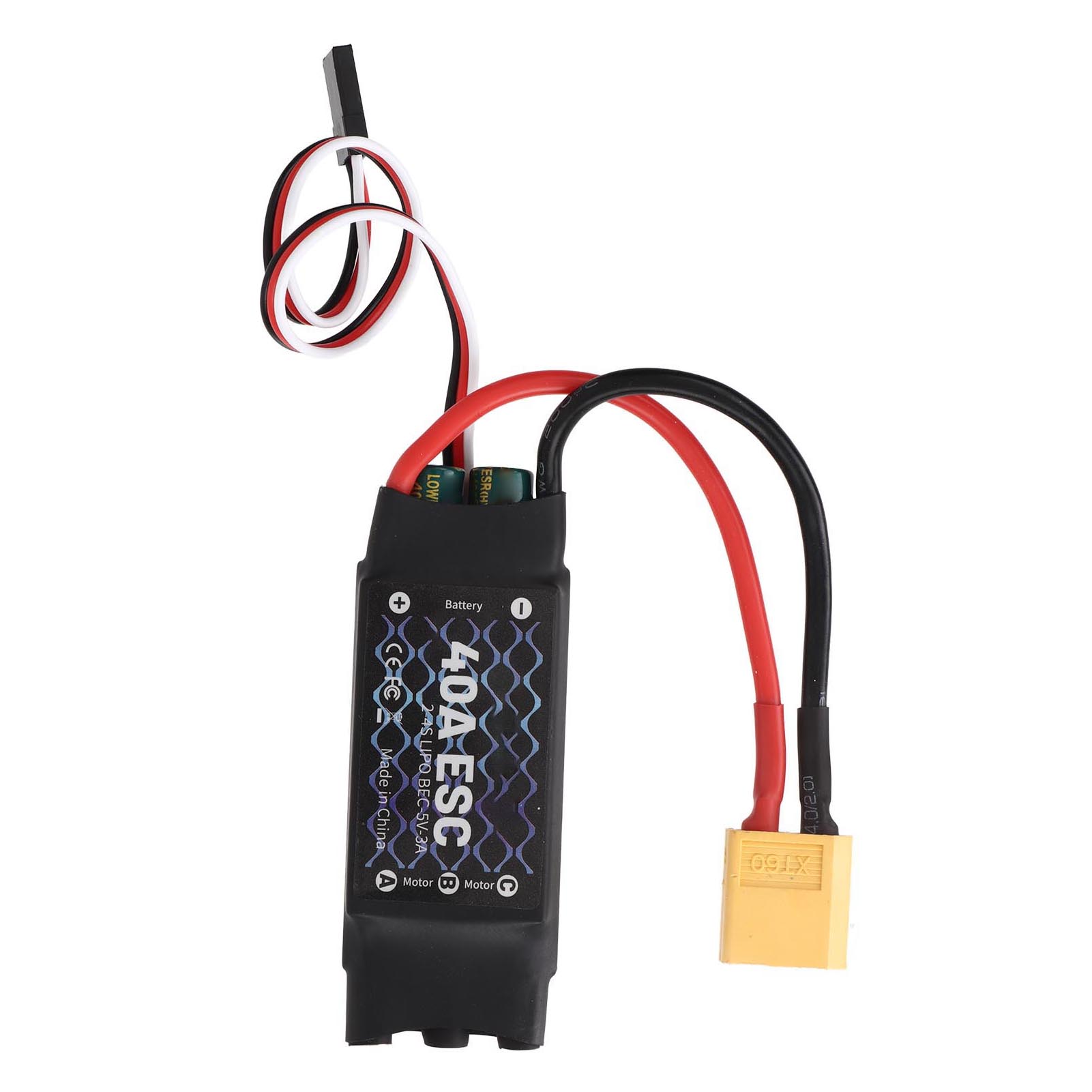 RC Drone Brushless ESC, 40A ESC Safe Power On Interference Resistant 5V 3A BEC 2-4S Ultra Low Impedance With XT60 Plug For Motor
