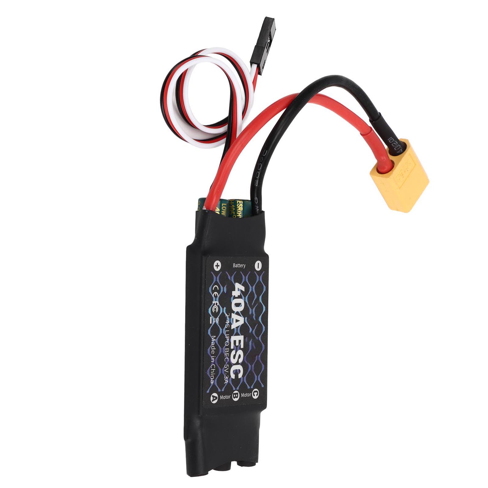 RC Drone Brushless ESC, 40A ESC Safe Power On Interference Resistant 5V 3A BEC 2-4S Ultra Low Impedance With XT60 Plug For Motor