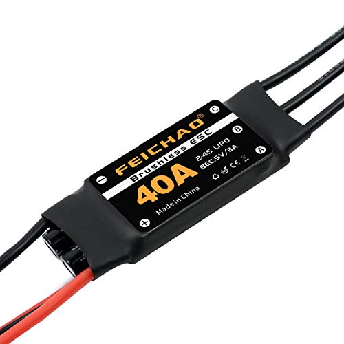 FEICHAO 40A Brushless ESC 2-4S Speed Controller with 5V 3A BEC for Fixed Wing DIY RC Multi-axis Aircraft Drone Helicopter (1Piece, Long Cable)