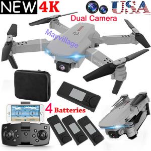 4k HD Wide Angle Dual Camera Rc Drone Foldable FPV WiFi Quadcopter + 4 Batteries