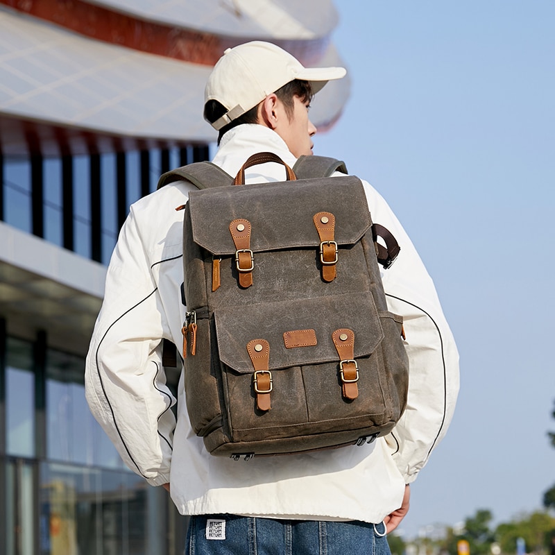 Retro Batik Camera Backpack with USB Port