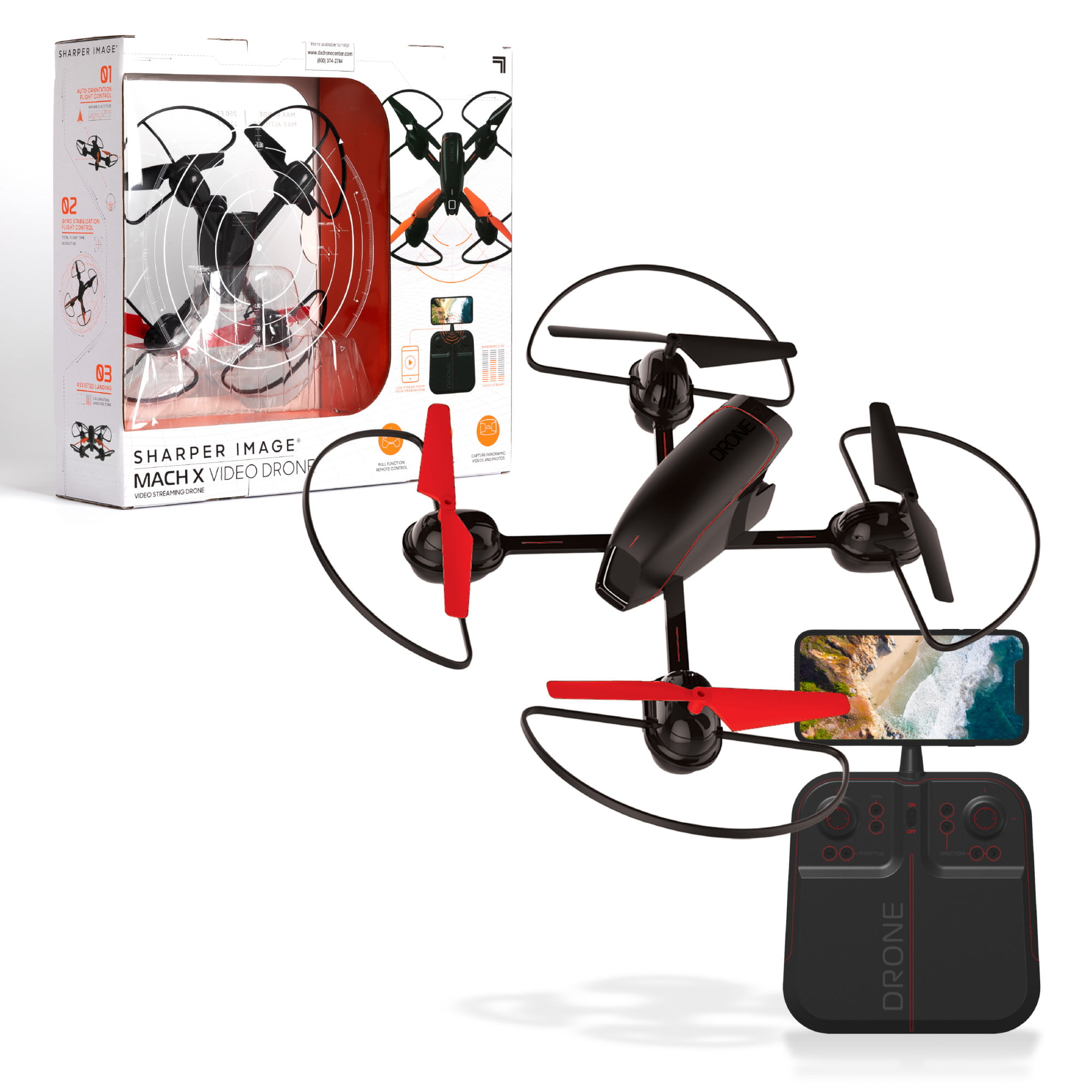 Sharper Image 10" Mach X Drone with Streaming Camera, 2.4 GHz, Auto-Orientation Control