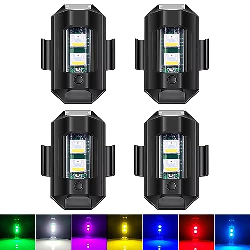 4PCS LED Strobe Lights 7 Colors Drone Anti-Collision Lights Rechargeable Night Warning Light for Car Motorcycle Aircraft RC Boat