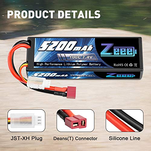 Zeee 2S Lipo Battery 7.4V 100C 5200mAh for RC Vehicles