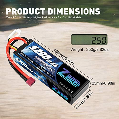 Zeee 2S Lipo Battery 7.4V 100C 5200mAh for RC Vehicles