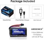 URGENEX 7.4V Li-ion Battery 2000mAh 2S for RC Boat