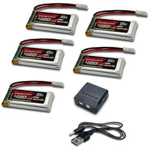 RoaringTop 1S 420mah 3.7V 25C lipo-Battery with MOLEX and 5-in-1 Charger