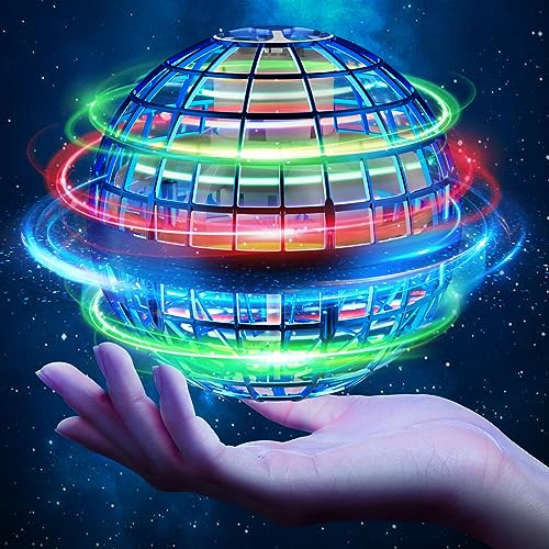 Blue Hand-Controlled Flying Ball with 360° Rotation and LED Lights