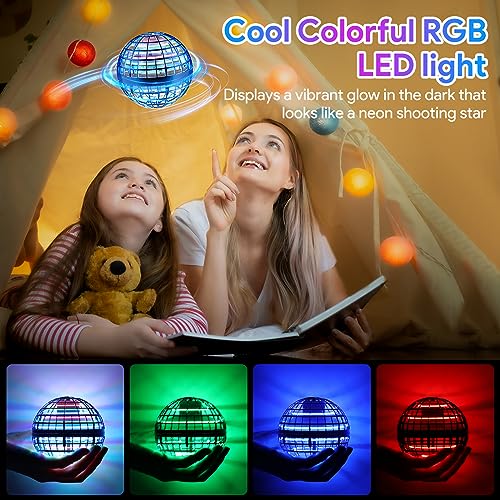 Blue Hand-Controlled Flying Ball with 360° Rotation and LED Lights