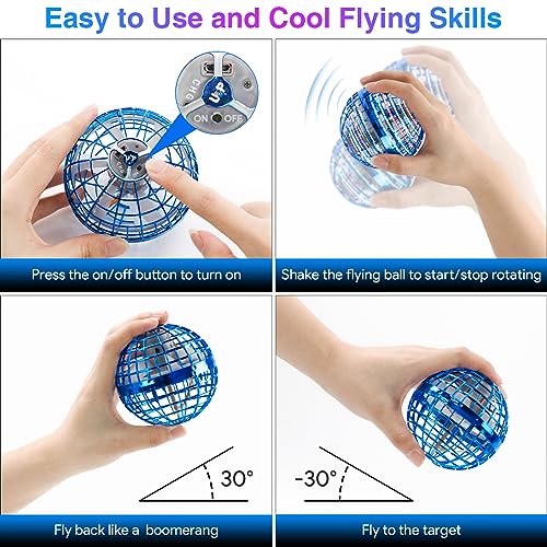 Blue Hand-Controlled Flying Ball with 360° Rotation and LED Lights