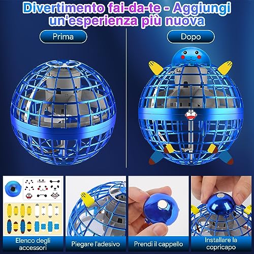 Blue Hand-Controlled Flying Ball with 360° Rotation and LED Lights