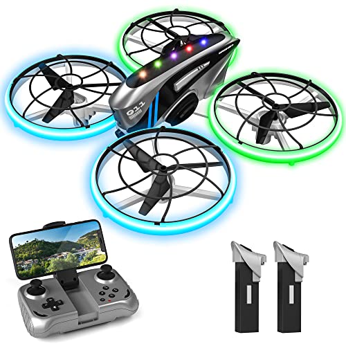 RC Drone with HD Camera for Kids Adults,FPV Drone Gifts Toys for Kids Boys Girls,RC Quadcopter with Cool LED Light,Auto Hover and Long Flight Time,Full Protect Guard Durable & Safe Drone for Beginners
